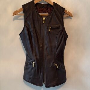 VINTAGE BB Dakota Nordstrom Dark Brown Leather Vest with Gold Zippers